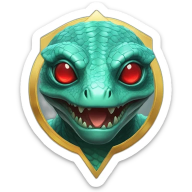 Aquamarine Reptilian with red lasers from the eyes in black suite on the golden coin sticker