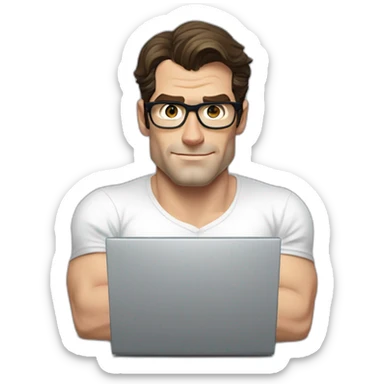 front view of henry cavill clark kent wearing white t-shirt using a laptop sticker