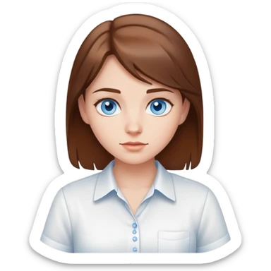 brown hair girl with blue eyes in a white shirt sticker