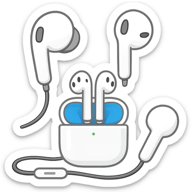 EarPods headphones in emoji style, different angles, white sticker