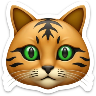 een bruine kat met zwarte strepen en groene ogen sticker