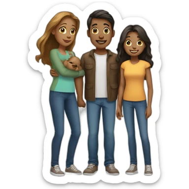 family of 3 mother and 2 teenagers boy and girl sticker