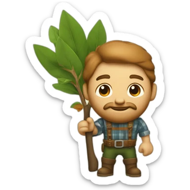 Lumber jack with a bay tree in one hand, and lumber held over the shoulder sticker