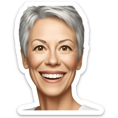 Jamie Lee Curtis smile wearing tee sticker