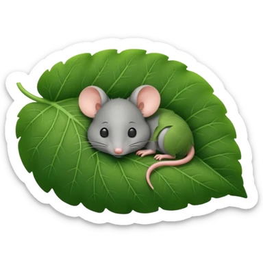 mouse sleeping under a leaf sticker