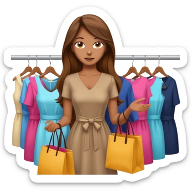 woman with brown long hair buys clothes in a store, shopping vibe sticker