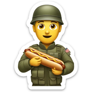 An army guy with a hotdog sticker