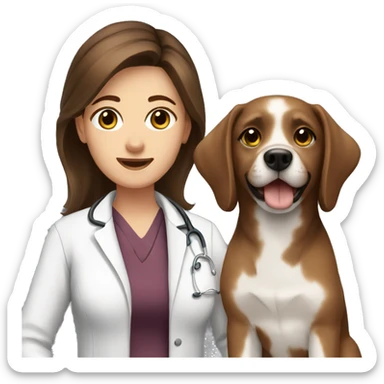 brown hair brown eyes woman veterinarian holding a dog sticker