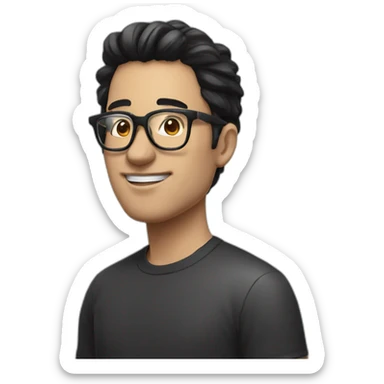 A man with black hair with the Instagram logo behind him, wearing black glasses sticker