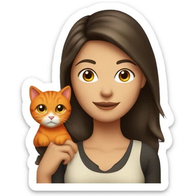 pretty brunette woman holding orange cat sticker