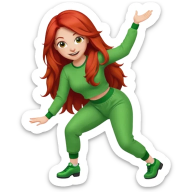 Red head lady twerking with long red hair and green cute outfit sticker