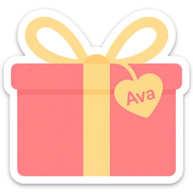 Add the name 'Ava' to the heart-shaped gift tag in the same color icon style, with no background. sticker