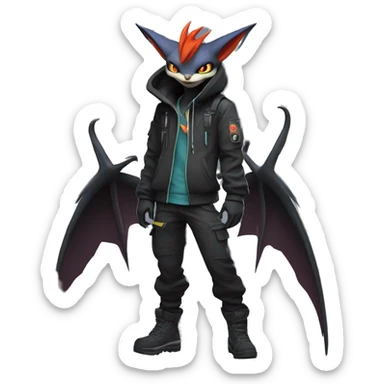 Dark Anthro Cool Noivern-Quilava-Pokémon Punk Techwear Hoodie Cargo Collar Full Body sticker