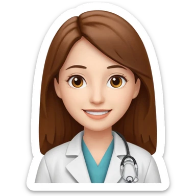 smiling doctor woman, brown eyes, white skin, long brown straight  sticker