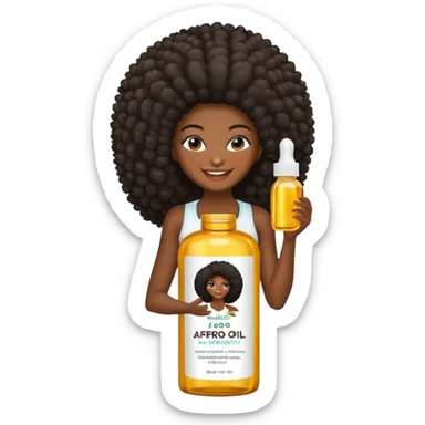 Serum Bottle of afro hair growth oil.Label has black woman with long afro hair. sticker