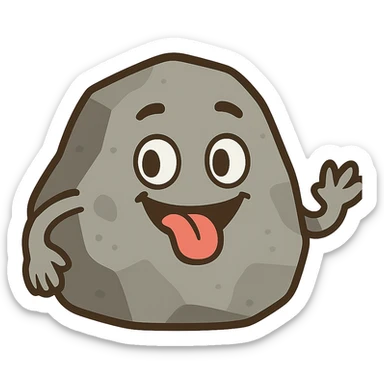 flat toon style stone character with a playful expression sticker