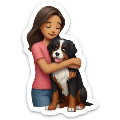 Brunette girl hugging Bernese mountain dog  sticker