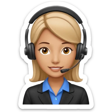 female phone support agent, headset, friendly sticker