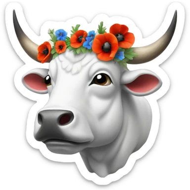 White Stone Bull with multicolor poppies on the horns sticker