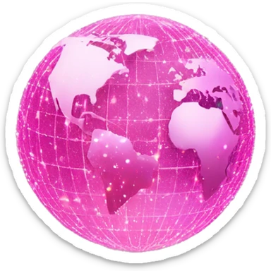 Pink and light pink, sparkly connected fiber optic, network, world globe   sticker
