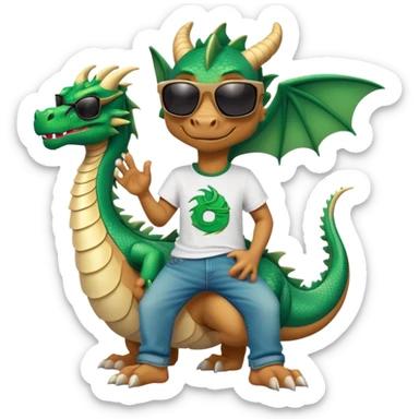friendly anthropomorphised dragon in a hip-hop t-shirt and jeans with dark sunglasses, relaxed pose sticker