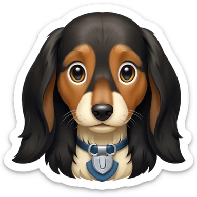 Black and cream long haired dachshund getting haircut sticker