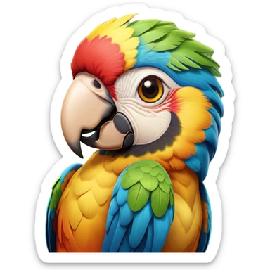 Cinematic Comical Macaw Portrait Emoji, Head tilted dramatically with an exaggeratedly shocked expression, featuring vibrant, bold plumage and wide, comically expressive eyes full of humorous disbelief, Simplified yet hilariously expressive features, highly detailed, glowing with a slightly sassy tropical glow, high shine, dramatic yet playful, stylized with an air of quirky avian attitude, soft glowing outline, capturing the essence of a meme-worthy macaw that looks ready to side-eye its way into viral fame! sticker