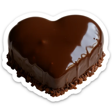 Remove the background, keep only the realistic heart-shaped chocolate cake with glossy ganache in photorealistic style, transparent background. sticker