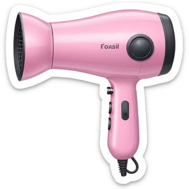 pastel pink hair dryer iOS emoji style, with a shine effect sticker