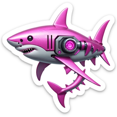 glitter mech shark pink cyberpunk sticker