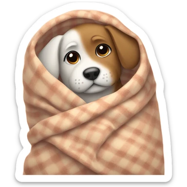 Dog wrapped in a cozy blanket sticker