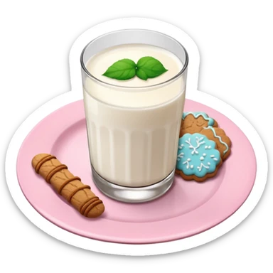 glass of milk, ginger cookies on a pink plate sticker