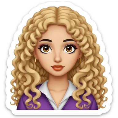 arabian nose, pretty lips, clothes, light skin,  long curly hair, pretty bratz baddie, black eyeliner sticker