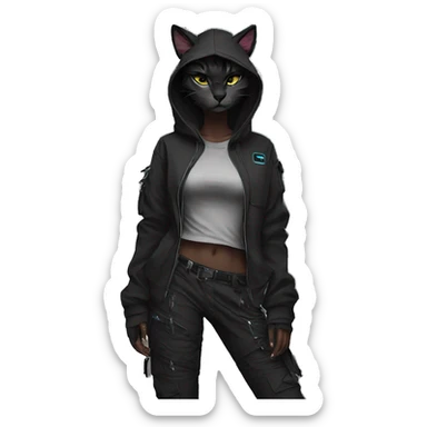 Edgy Anthro cool pretty dark cat-fursona techwear cargo pants hoodie sticker