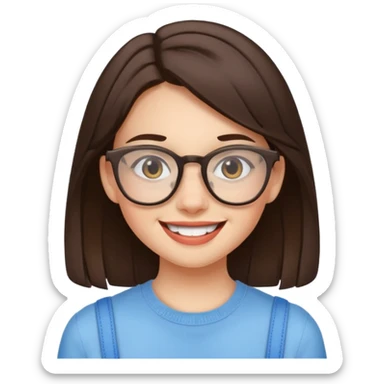 brunette girl with glasses and braces smiling awkwardly sticker