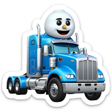 2026 Kenworth W680 flat top semi sleeper with stacks chasing an abominable snowman down the road, emoji style sticker