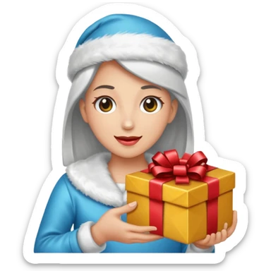 Una persona mayor recibiendo un regalo plateado sticker