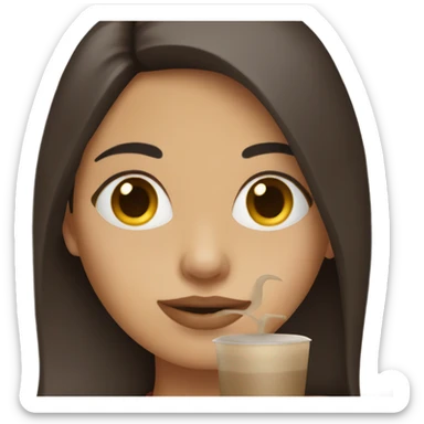 girl with dark long hair drinks her latte sticker