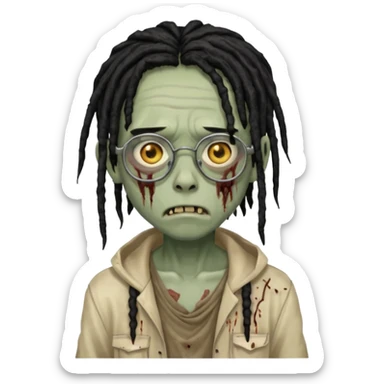 A young zombie boy with black dreads and glasses sticker