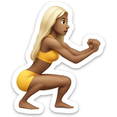  woman with long hair doing squats with only leg sticker