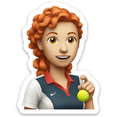 a female tennis coach with red hair and a whistle sticker