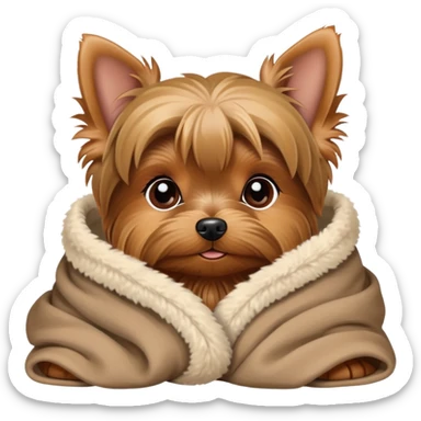 Cozy yorkie in a blanket sticker