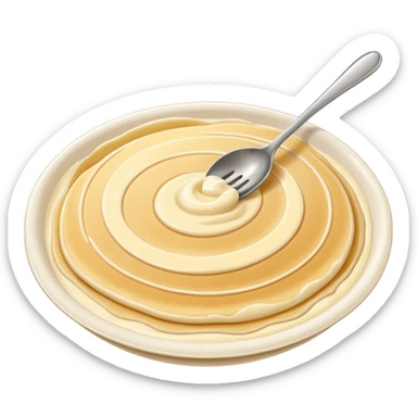 pale beige pancake batter smooth gentle swirl puddle soft ridges glossy thick yet fluid ready to cook no pan spoon toppings soft lighting emoji scale sticker