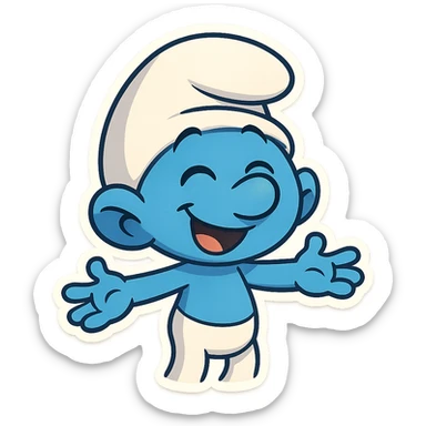 blue, cheerful character from The Smurfs in classic cartoon style emoji sticker