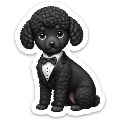 Black poodle puppy in a tux sticker
