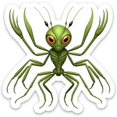 insectoid alien riding a bicycle, bug-like eyes, segmented limbs, strange but fun cycling pose, sci-fi creature vibe, 3D cartoon, mobile game icon style, clean background, no text, no watermark
 sticker