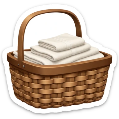 A woven Brown basket with fresh washed linen, white towels  sticker
