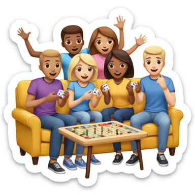 group of friends on couch playing a game couch should be dark yellow sticker