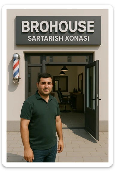 eni shu rasimga manashu odamga uxhshasin sartaosh eshik oldida tursin va tashqarida esa mijoz sticker