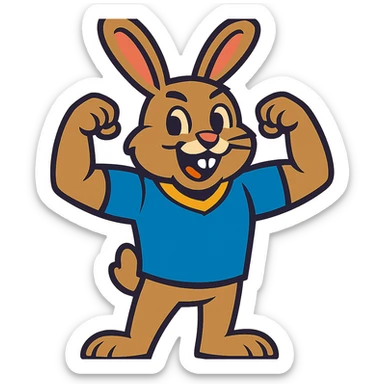 bunny mascot wearing a blue football jersey, flexing sticker